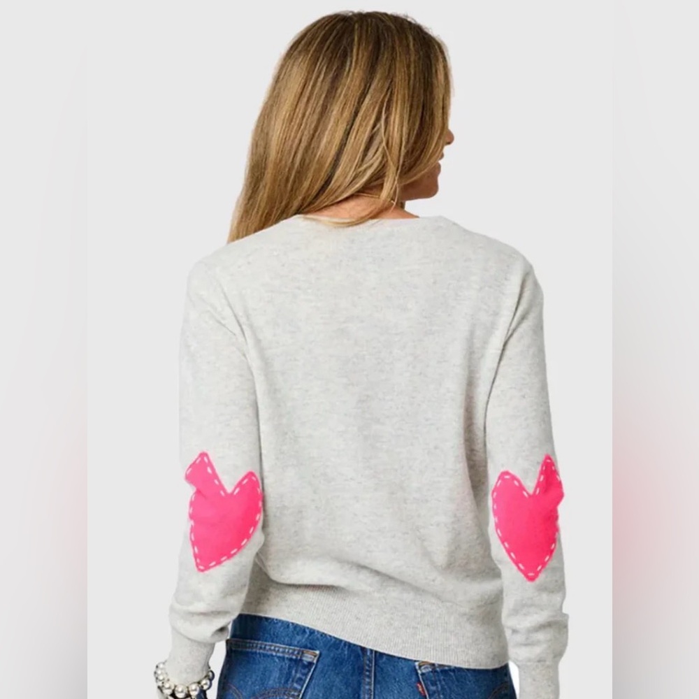 NEW KERRI ROSENTHAL small patchwork pullover stardust grey pink hearts on elbow